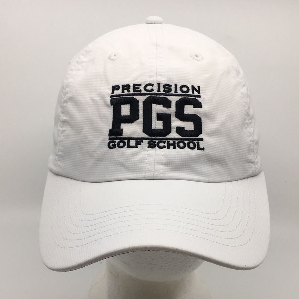 Imperial brand PGA Precision Golf School white Golf hat hook and loop backstrap